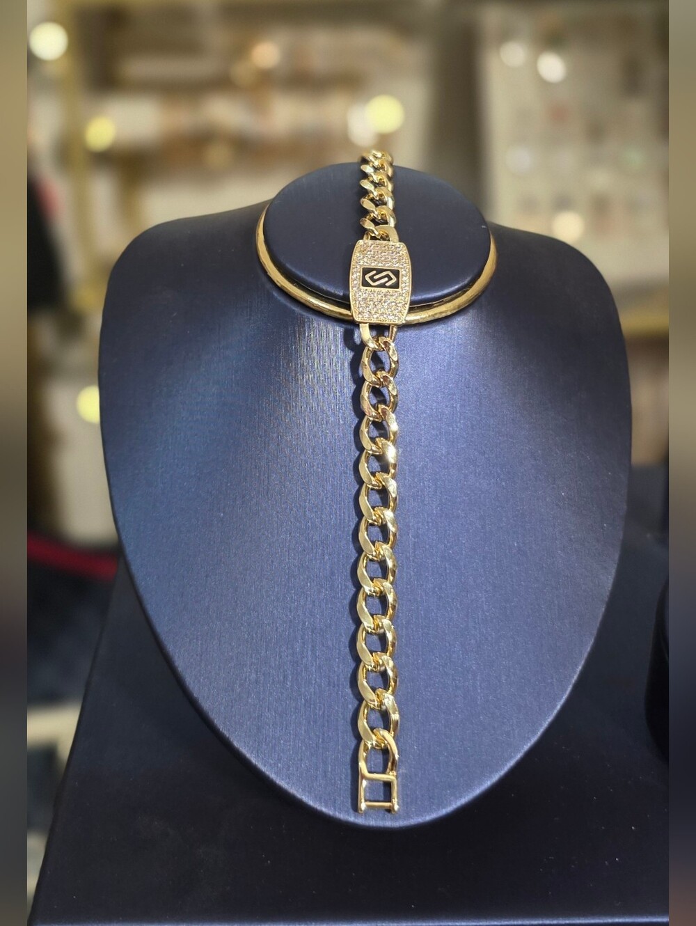 Gold Plated Cuban Link Bracelet with Pave Clasp